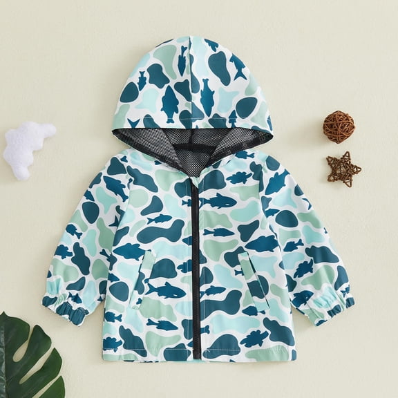 Abcomgle Toddler Baby Boy Camo Hoodie Windbreaker Zip Up Long Sleeve Hooded Camouflage Jacket Coat Kids Hunting Clothes,Light Blue