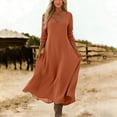 thumbnail image 4 of Ayolanni Womens V Neck 3/4 Sleeve Solid Color Maxi Shift Dress for Daily Soft Breathable Fabric Orange Womens Fall Dresses,M, 4 of 7