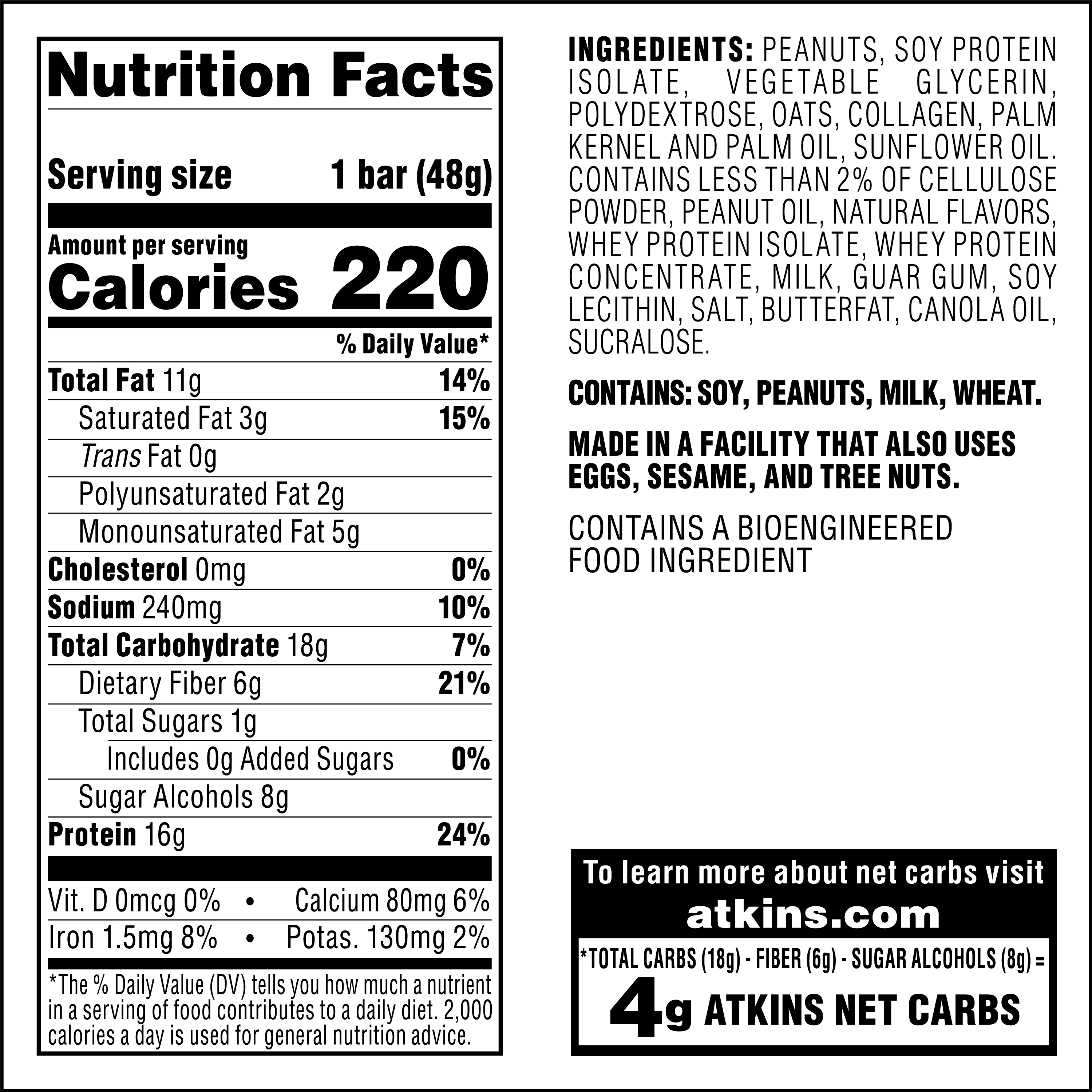 Atkins Peanut Butter Granola Protein Meal Bar, 16g of Protein, Meal Replacement, 8 Count (Value Pack)