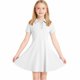 thumbnail image 4 of Vestido de niña de poliéster de manga corta con cuello, botones de encaje y bolsillo, color liso, 4 of 8