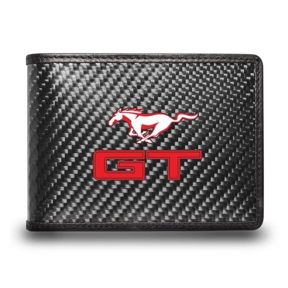 Ford Mustang GT Red Black Real Carbon Fiber Leather RFID Blocking Bi-fold Wallet
