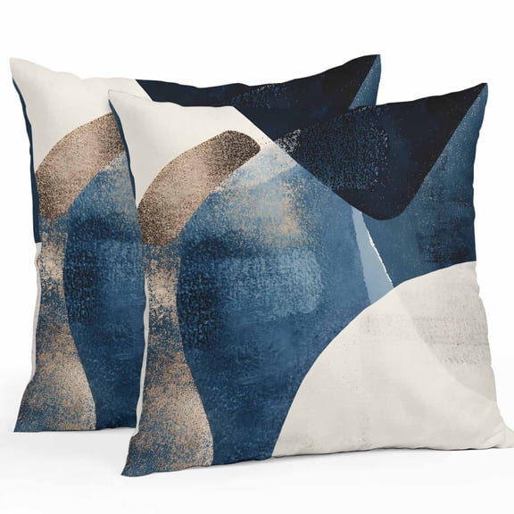 Abstract Geometric Outdoor Pillow Covers Pack of 2 Blue Gold Black Dynamic Texture Waterproof Throw Pillow Covers Decorative Cushion Cases for Patio Garden Tent Balcony Couch 26x26 inch