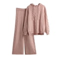 thumbnail image 5 of Women's Autumn Winter 2-Piece Knitted Set - Hoodie + Wide Leg Pants, Solid Color, Elastic Waist, One Size, 5 of 6