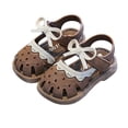 thumbnail image 2 of Afuyipoi ​Girls Closed Toe Sandals, Toddler and Little Kids Sweet Bow Cut-Out Shoes, Soft Sole Non-Slip Ruffle Summer Beach Sandals Brown Size 1 (Big Kids), 2 of 8