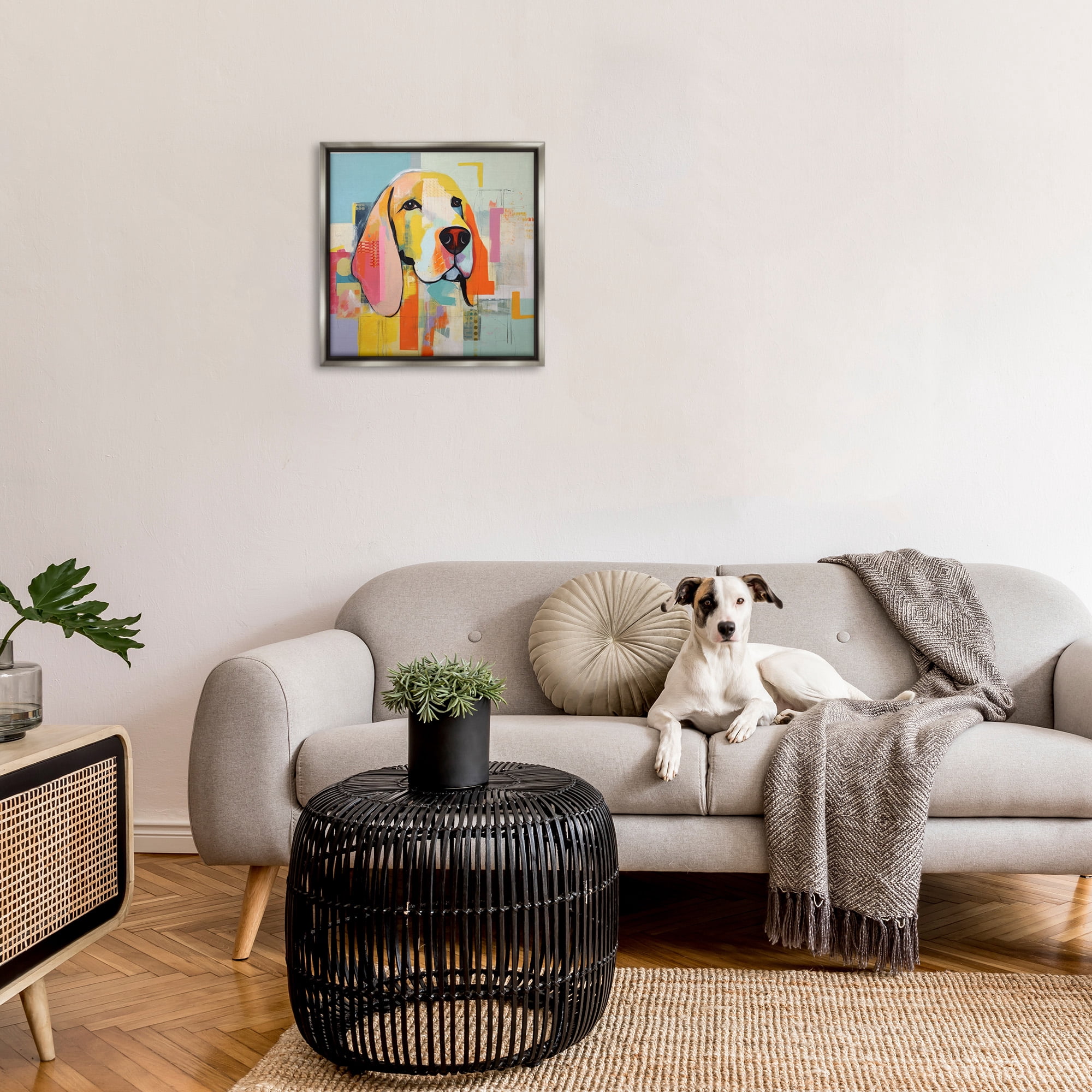 Stupell Industries Abstract Dog Portrait Animals & Insects Painting Gray Floater Framed Canvas Art Print Wall Art, 25 x 25
