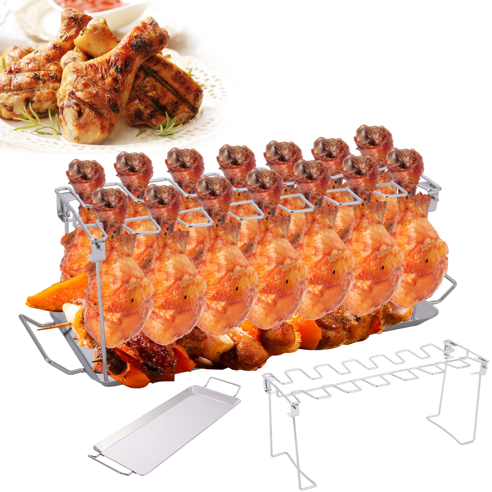 YouLoveIt Chicken Leg Rack for Grill, Wing Rack 14 Slots Stainless