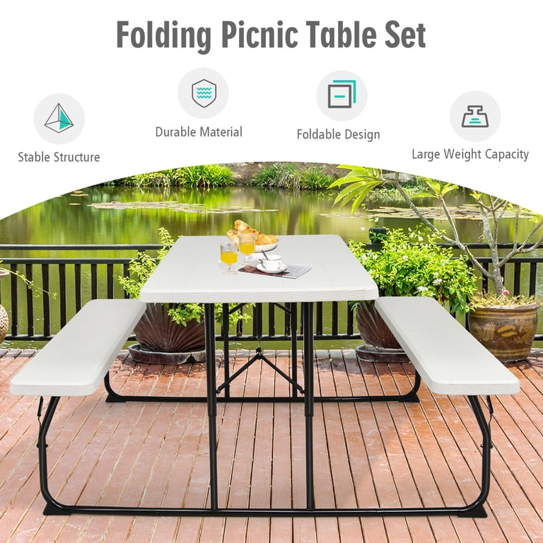 Gymax Foldable Picnic Table & Bench Set for Adults, Backyard BBQ