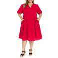 thumbnail image 2 of GRACE & GRANDEUR Women's Plus Size Gingham Dress Plaid Notch Neck Puff Sleeve Midi Tiered Casual Spring Summer Dresses with Pockets 1X Red, 2 of 5
