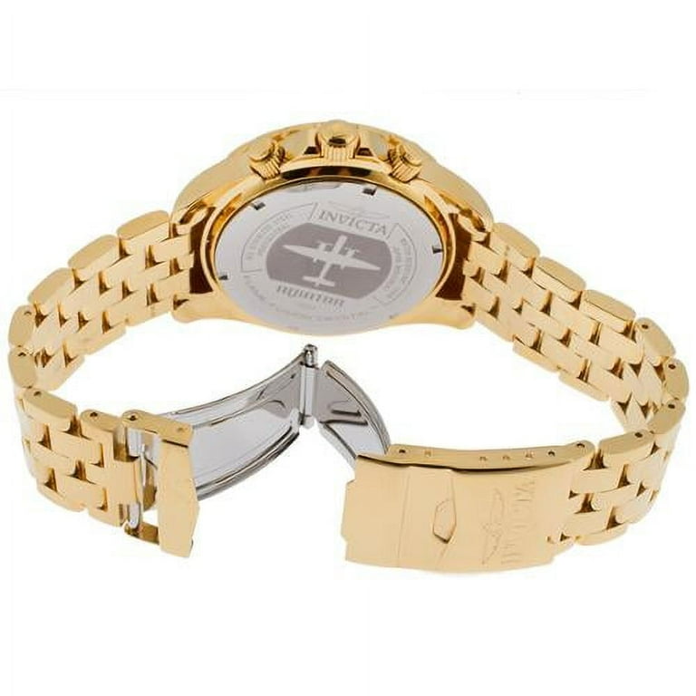 Invicta 18855 Men s Aviator Maverick Blue Dial Yellow Gold Steel Bracelet Chronograph Watch