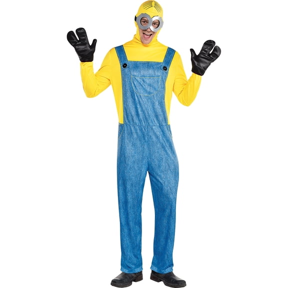 Party City Minion Halloween Costume for Men, Minions: The Rise of Gru, Standard Size, Jumpsuit, Cowl, Goggles and Gloves