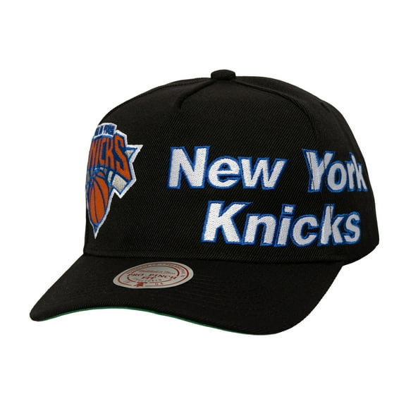 Men's Mitchell & Ness Black New York Knicks Busted Logo Wordmark Wrap-Around Pro Pinch Adjustable Hat