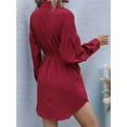 thumbnail image 6 of Womens Long Sleeve Midi Long Shirt Dress Casual Solid Button Down Curved Bottom Dresses Tops with Belt Wine Red S, 6 of 9
