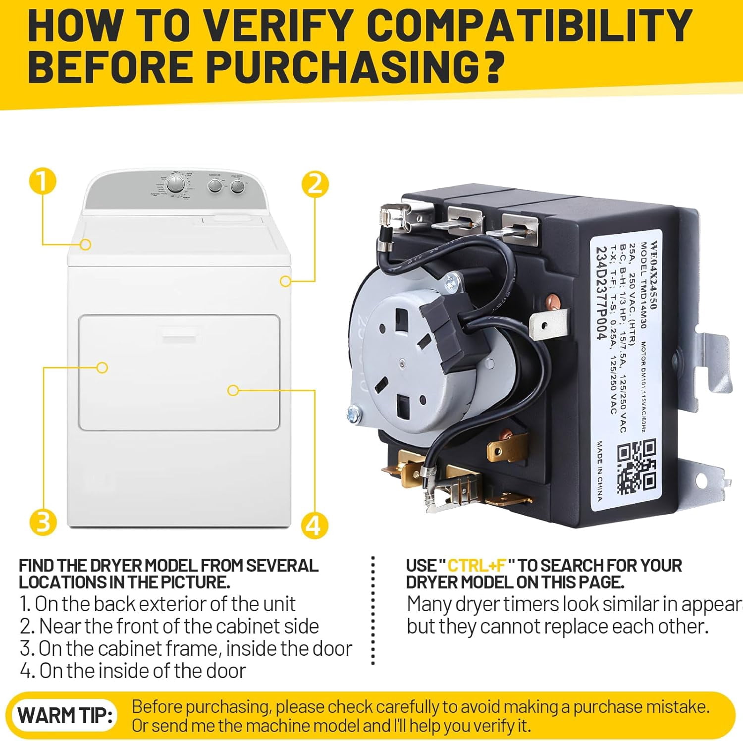 WE04X24550 234D2377P004 Dryer Timer Replacement Compatible With G.E Dryer GTX42GASJ2WW GTD42GASJ3WW GTX42EASJ2WW GTD42EASJ1WW GTD48GASW0WB GTD48EASW0WB GTD42GASJ0WW GTD42EASJ2WW GTD42EASJ0WW