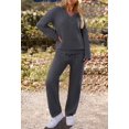 thumbnail image 2 of Women's 2 Piece Outfits Fuzzy Fleece Pajama Set Long Sleeve Top Wide Leg Pants Loungewear, 2 of 19