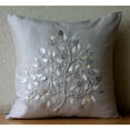 thumbnail image 3 of Cushion Covers For Couch, 22x22 inch (55x55 cm) Throw Pillow Cover, Silver Beige Pillow Cover, Mother Of Pearls Tree Pillow Cover, Art Silk Square Pillow Cover, Floral - Silver Leaf, 3 of 4