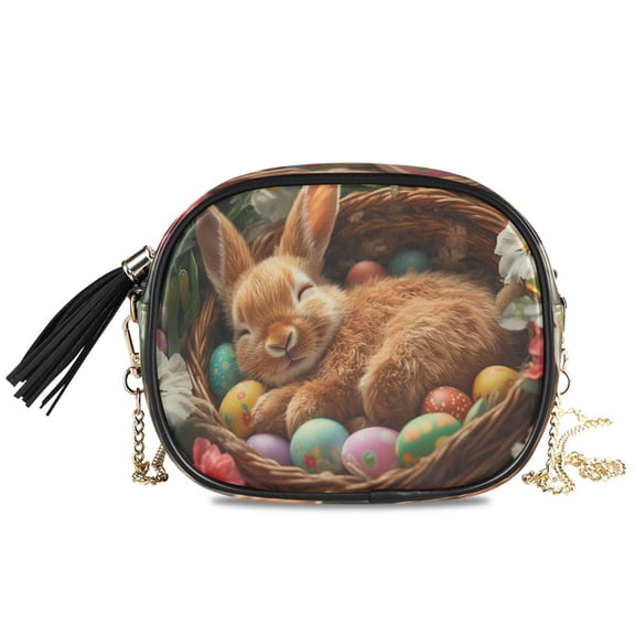 Womens Casual Chain Shoulder Bag Simple style Bunny Sleeping with Easter Eggs Crossbody Bag