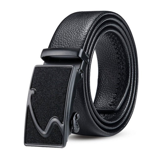 Cinturón de hebilla automática para hombre, resistente al desgaste y a los arañazos, de borde completo, cinturón de negocios para hombre, cinturón con patrón de lichi, uso versátil