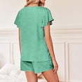 thumbnail image 6 of Short Sets for Women 2 Piece Summer Vacation V-Neck Ruffle Sleeve Pajamas Comfortable Soft Plus Size Outfits Yoga Activewear Walking Tops Green XXXL, 6 of 9