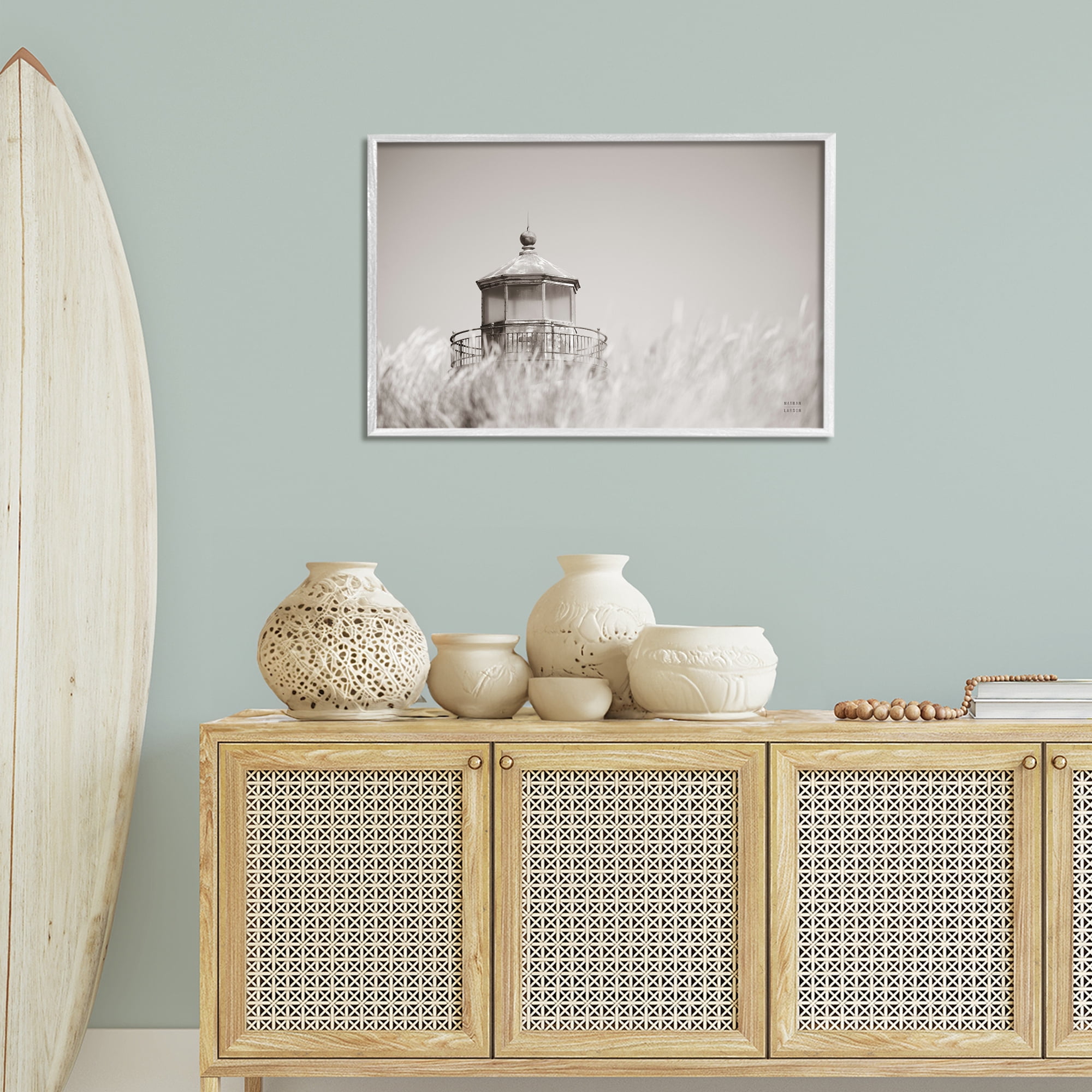 Stupell Industries Swaying Reeds & Lighthouse Landscape Photography White Framed Art Print Wall Art, 30 x 20