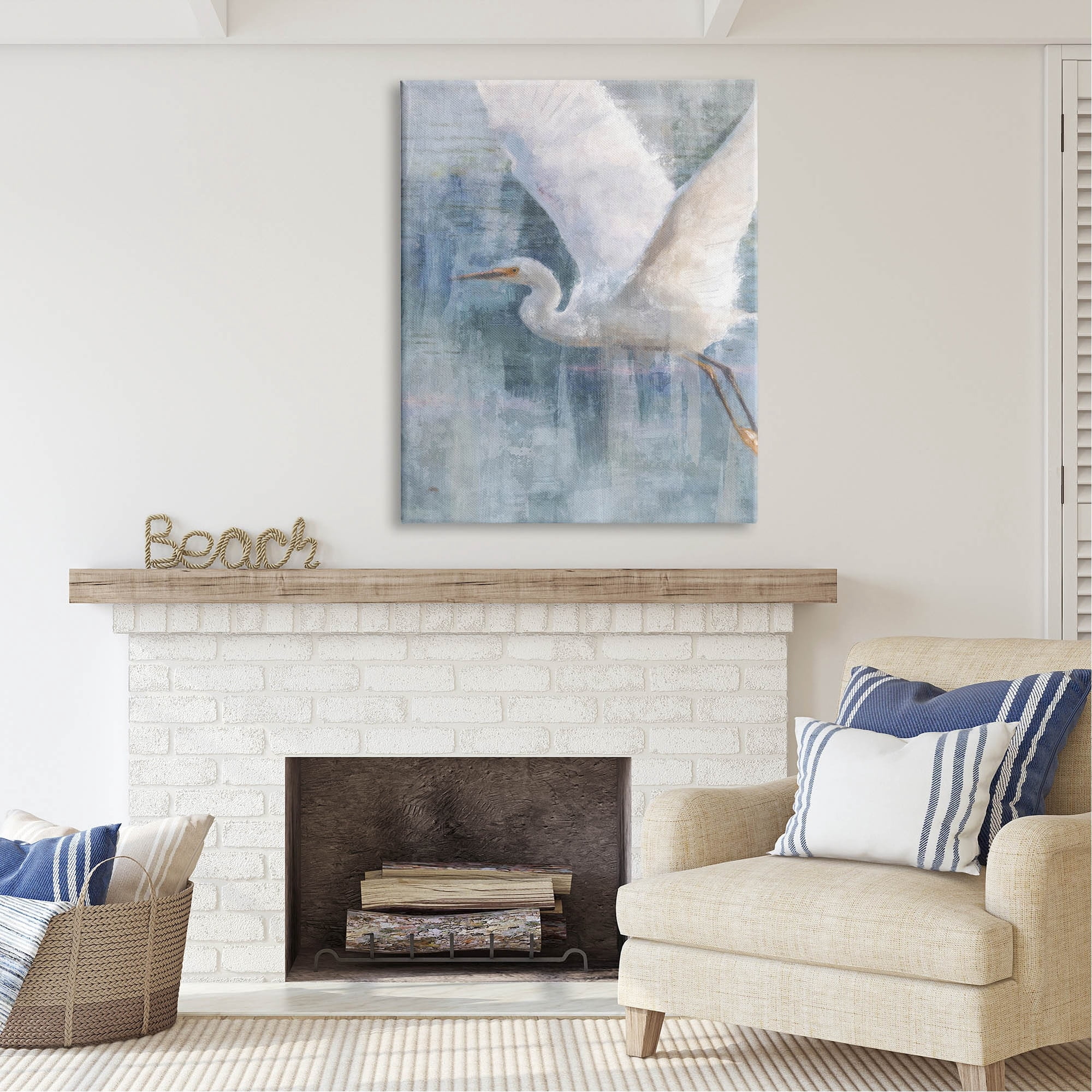 Stupell Industries Flying Egret Coastal Abstraction Coastal Painting Gallery Wrapped Canvas Print Wall Art