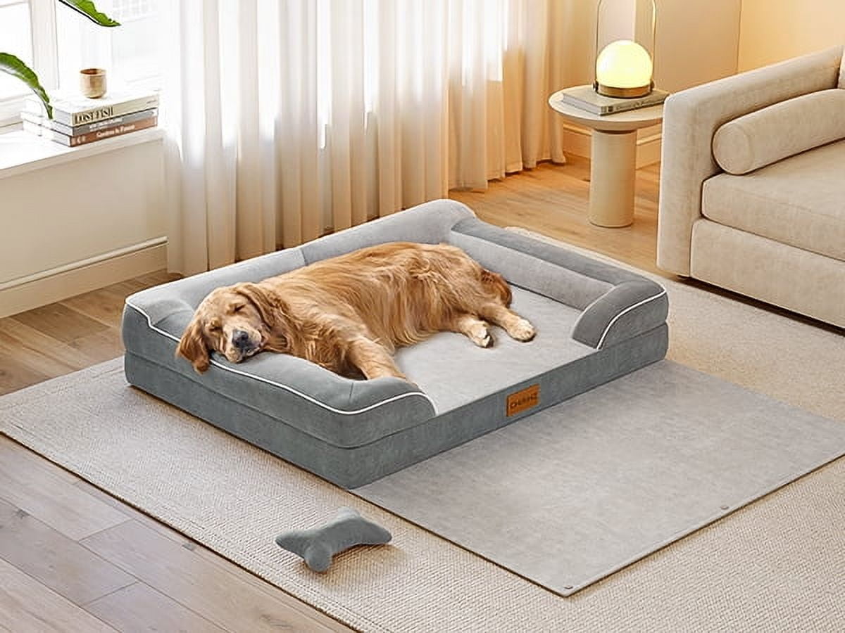 Bestco Orthopedic Dog Bed 36" Waterproof Dog Sofa Bed with Blanket Removable Washable Cover, Light Gray
