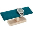 thumbnail image 1 of Exhibidor de relojes de madera, soporte para pulseras con barra en T de terciopelo verde, organizador de joyas, soporte con colgantes extraíbles para brazaletes y tobilleras., 1 of 9