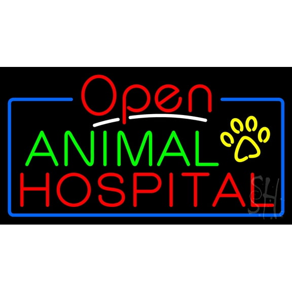 Animal Hospital Open LED Neon Sign 13" Tall x 24" Wide - inches Black Square Cut Acrylic Backing, with Dimmer - Premium built indoor Sign for Club, Home décor, Event, Workshop, Storefront.