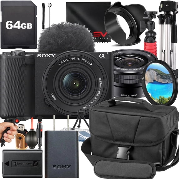 Sony ZV-E10 II Mirrorless Camera (Black) with 16-50mm Lens SanDisk 64GB Memory Card Pistol Grip Tripod SV Accessory Bundle (International Version)