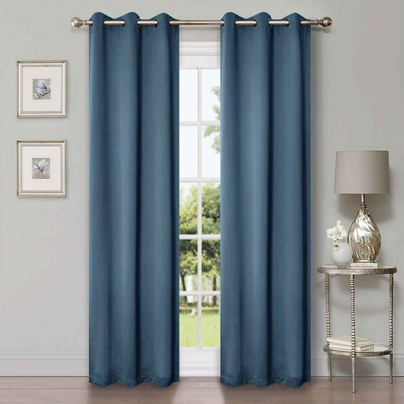 Superior Blackout Solid Light Filtering Grommet Curtain Panel Set, 42"X 108", Denim Blue