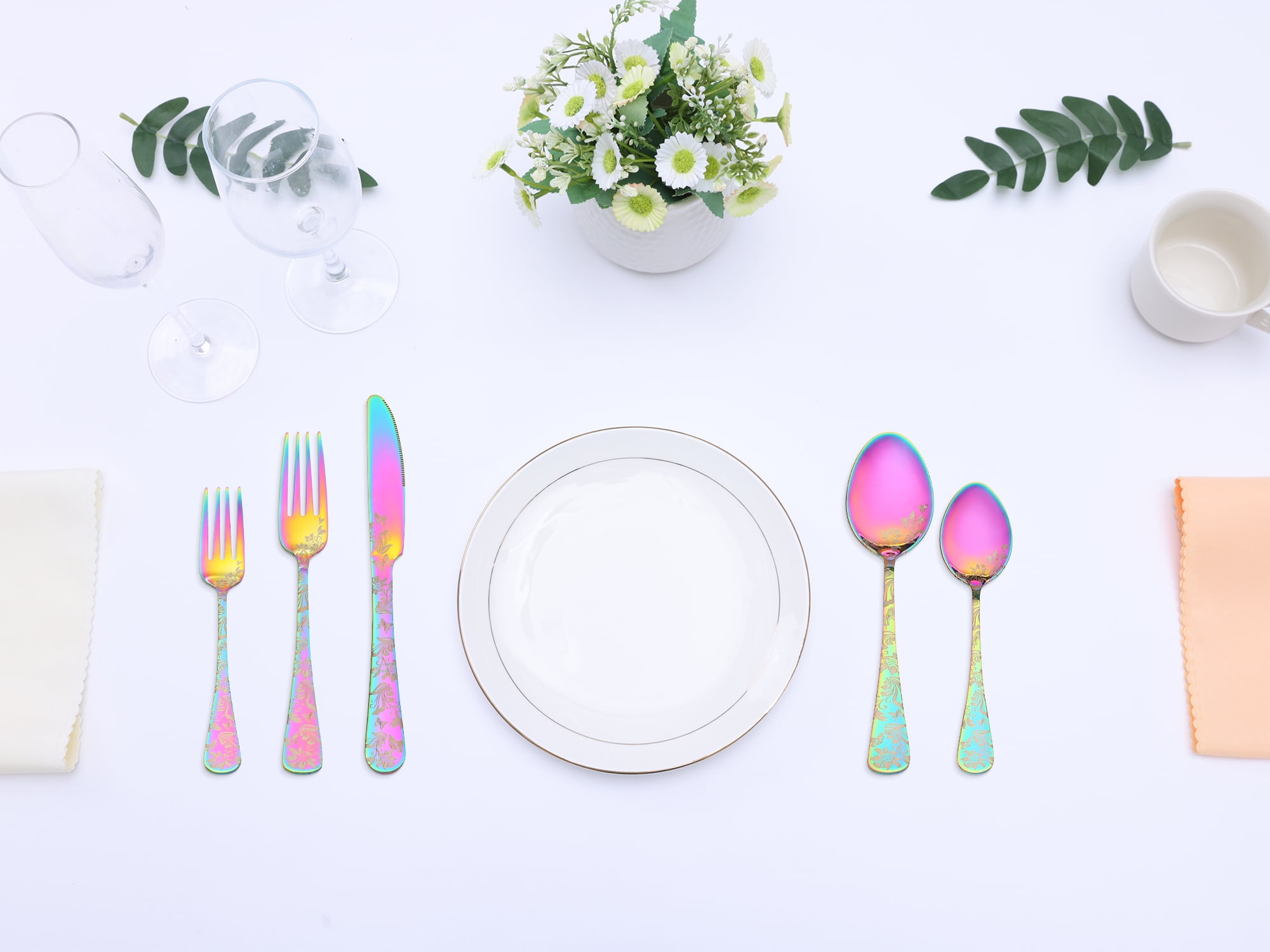 Unique Bargains 5 Pieces Stainless Steel Silverware Set Flatware Set Colorful