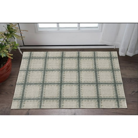3' X 5' Grey Teal And Beige Geometric Power Loom Stain Resistant Area Rug