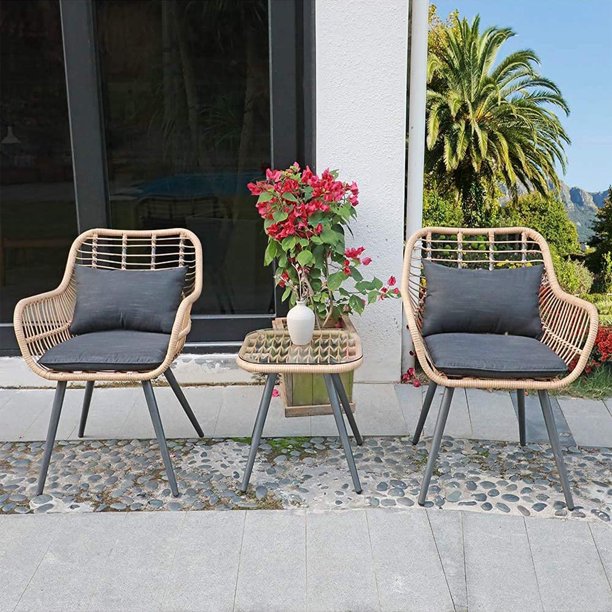 JOIVI 3Piece Patio Set, Outdoor Wicker Conversation Bistro Sets for