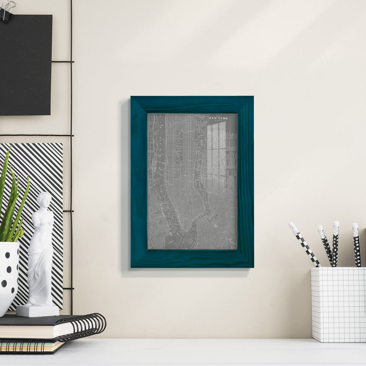 City Map of New York -Framed Print w/glass-Ocean Blue