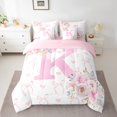 thumbnail image 2 of Erosebridal Pink Rose Bed in a Bag Twin size for Girl, Initial K Letter Bed Set, Cartoon Decor, Pink Reversible 7-Piece, 2 of 5