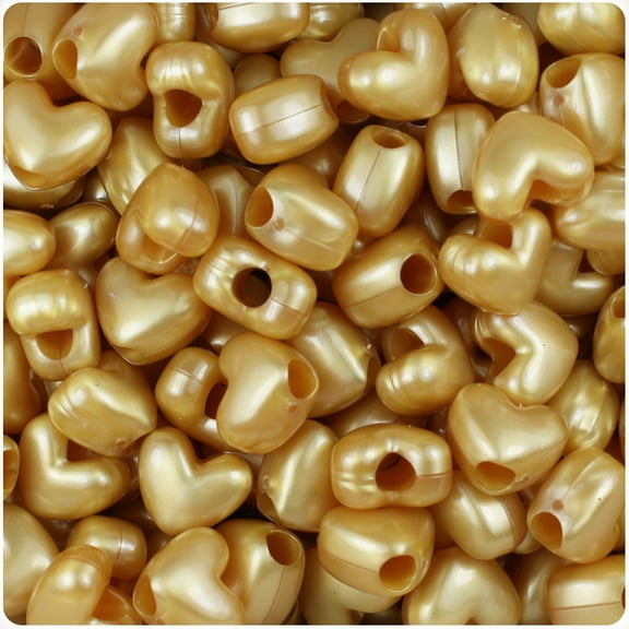 BeadTin Gold Pearl 12mm Heart Pony Beads (250pcs)