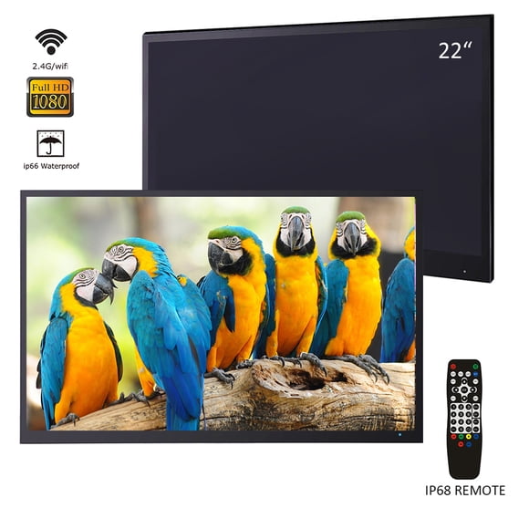 Elecsung 22 inches Smart Black Waterproof Bathroom TV, IP66 Shower LED Television with WiFi & ATSC Tuner, New Model Bathroom Smart TV Wall Mount Display