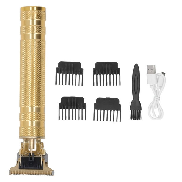 Recortadora de pelo con cuchilla en T, recargable por USB, eléctrica, compacta, portátil, profesional, para hombres, kit de aseo, diseño dorado metálico