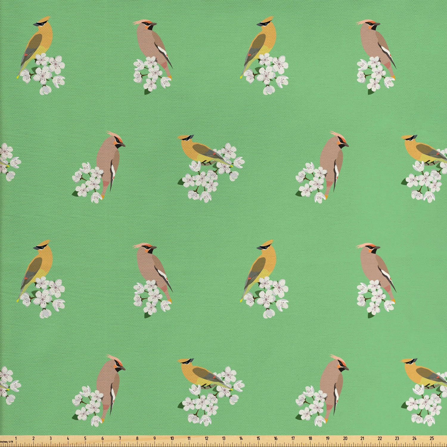 Bird Print Fabric by The Yard, Avian Themed Pattern with Apple