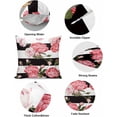 thumbnail image 4 of 2 Packs Decorative Cotton Throw Pillow Covers, Pink Floral Rose Black and White Stripe 20 x 20 Inch Square Reversible Soft Cushion Case for Couch Bedroom Sofa Living Room Chair Car, 4 of 6