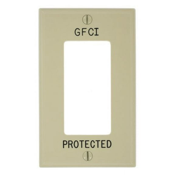 Leviton 80401-GFI 1-Gang Decora GFCI Outlet Wall Plate, Standard Size Cover, Thermoset Plastic, Permanently Hot Stamped "GFCI Protected", Ivory