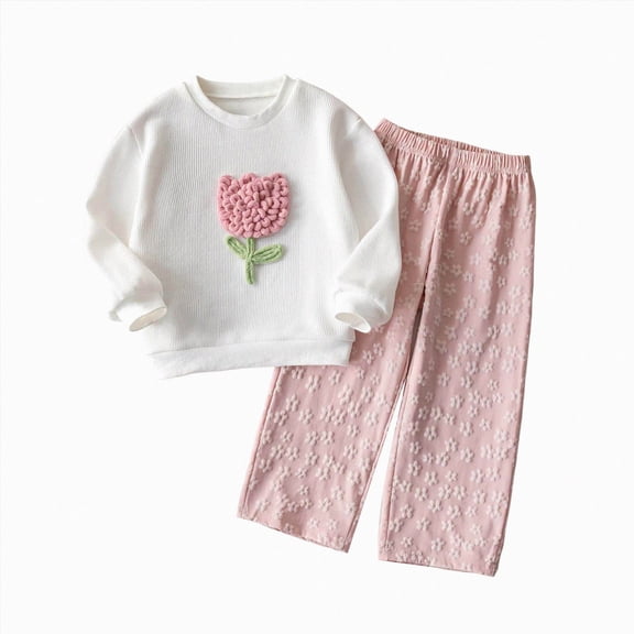 Enyan Girls Fall Winter Clothes Long Sleeve Cute Floral Tops Pants 2Pcs Kid Outfits Girls' Clothing Sets,2-3 Years