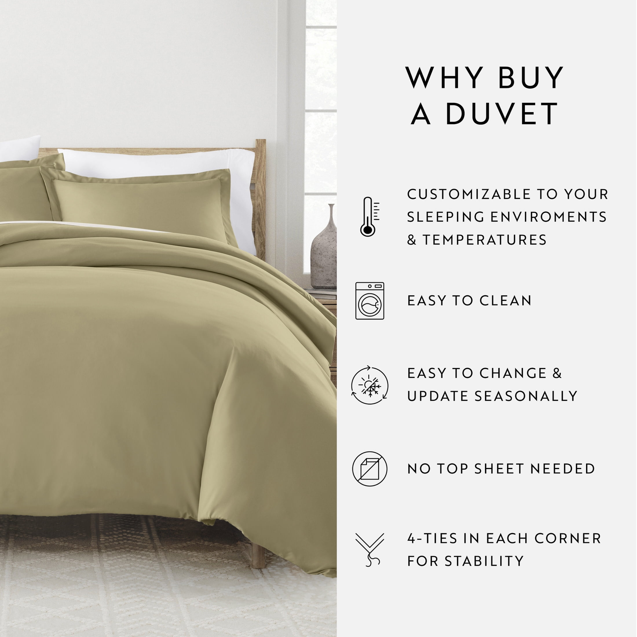Noble Linens 3-Piece Sage Duvet Cover Set, Full/Queen