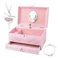 thumbnail image 1 of RR ROUND RICH DESIGN Joyero musical para niñas con cajón y juego de joyas con tema de bailarina - Swan Lake Tune Pink, 1 of 5