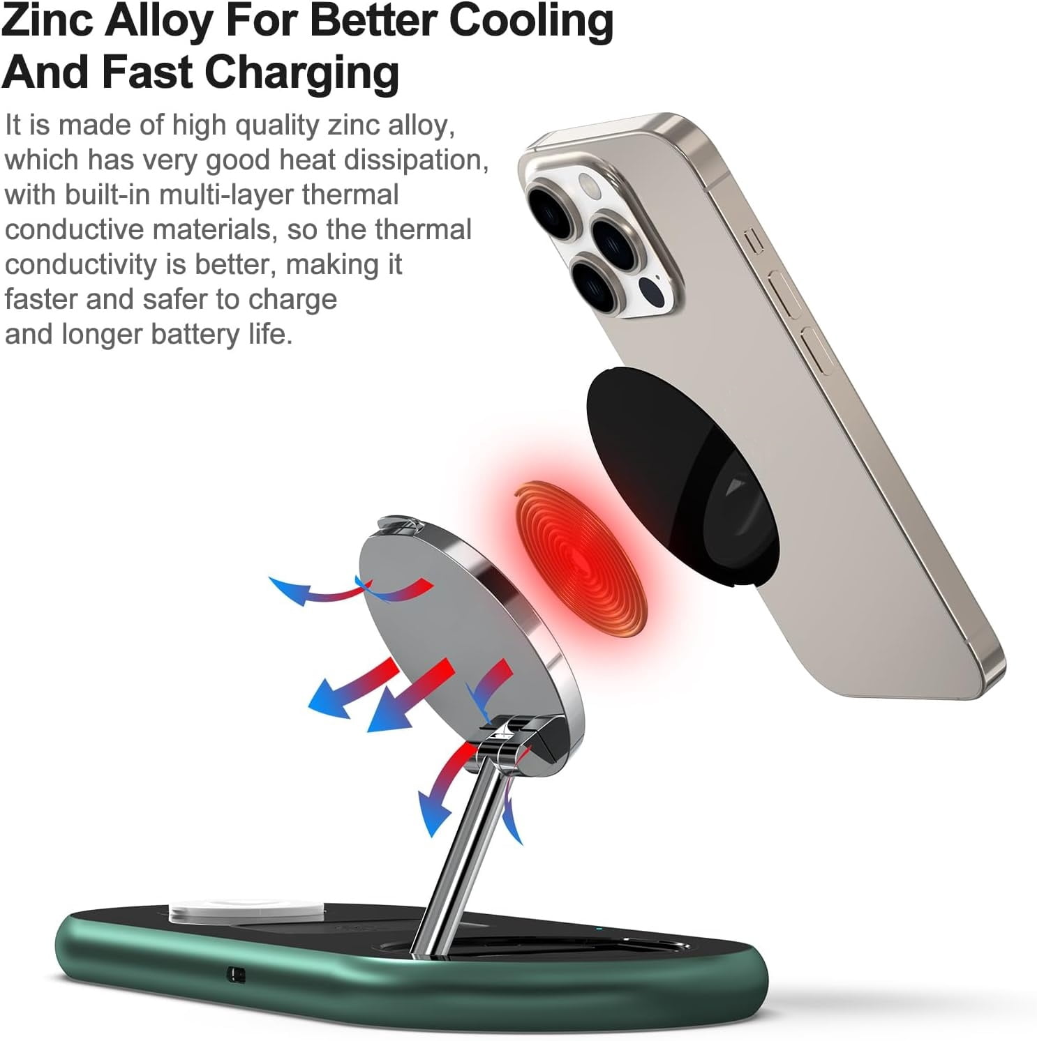 3 in 1 Charging Station for Apple Devices, Wireless Charger, Faster Mag-Safe Charger Stand, Magnetic Wireless Charger Station for iPhone 15 14 13 12, Apple Watch Iwacth and AirPods (Alpine Green)