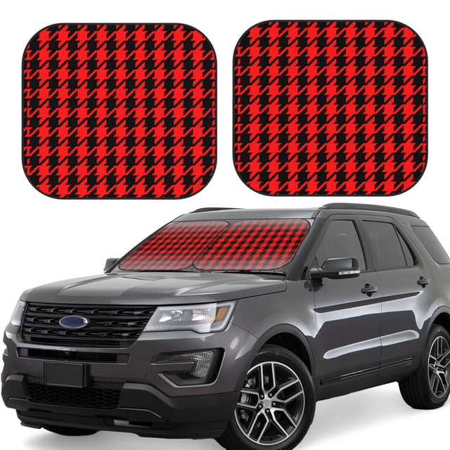Fotbe Retro red and Black Houndstooth Juego de 2 Piezas de Parasoles para Parabrisas | Bloqueador Solar para Auto | Accesorios Plegables para Protección Solar Interior-Medium