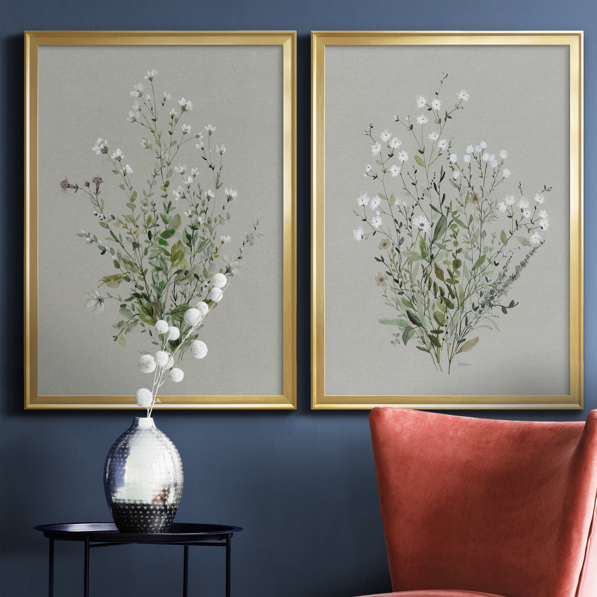 2 Piece Set Bouquet of Grace I Premium Framed Canvas - Ready to Hang - 26.5 x 36.5 Each - Gold Frame