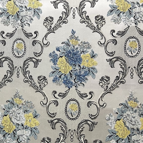 Decora Furnishings Luxurious Woven Jacquard Majestic Damask Design Heavy Fabric Upholstery Window Treatments Craft Renaissance Rococo Victorian 54" Width Fabric by Yard (Blue)