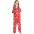 thumbnail image 3 of Girls Silk Pajamas Size 10-12 3pcs Button-Down Pjs Short Sleeve Top Shorts & Long Pants Bow Valentine's Day Pajama Outfit with Pockets Loungewear Nightwear 3 Piece Sleepwear, 3 of 6