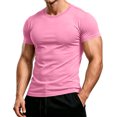 thumbnail image 2 of Mens Shirts Crewneck Short Sleeve Slim Fit T Shirts For Men Stretch Breathable Top Cozy Fitness Clothing Pink 3XL, 2 of 7