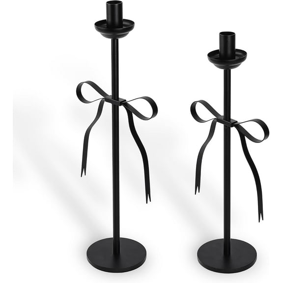 Black Taper Candlestick Holders,Set of 2 Bow Candle Stick Holders,Metal Modern Candle Stands Decorative for Dining Table Centerpiece,Wedding Decor